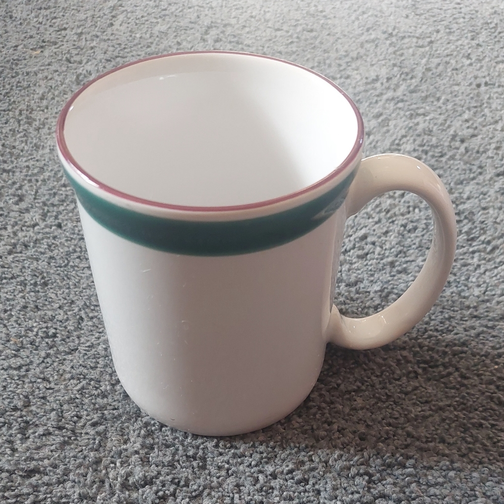 Vintage Coffe Mug Green and Purple Lipped Top